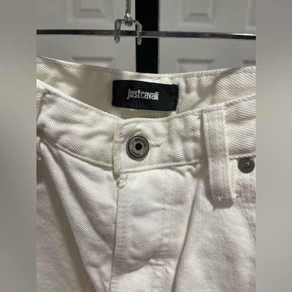 Just Cavalli Distressed White Denim Shorts with Skull and Stud Detail - Size 31 - Picture 3 of 9